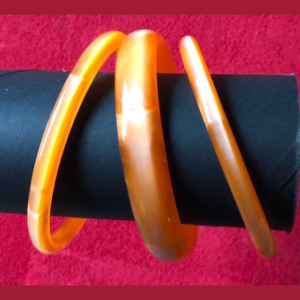 3 Vintage Bangle Bracelets Translucent Orange - image 4